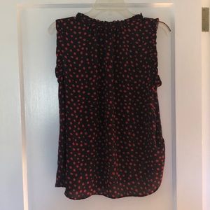 Loft mock neck mixed media shell with red polkadots!
